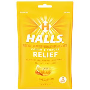 Halls Menthol Cough Suppressant/Oral Anesthetic Drops Honey Lemon image