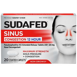 Sudafed 12 Hour, Non-Drowsy Nasal Decongestant, Coated Caplets