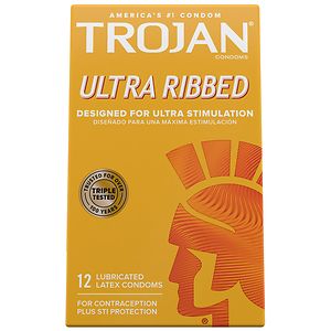  Trojan Ultra Ribbed Lubricated Premium Latex Condoms 