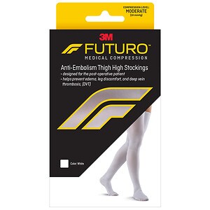 FUTURO Anti-Embolism Stockings, Thigh Length Closed Toe, Medium-Regular, White