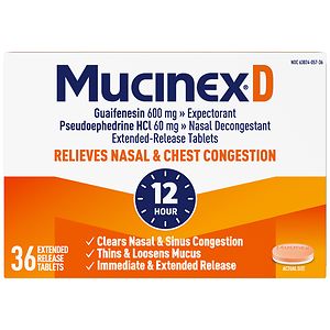 MucinexD Expectorant and Nasal Decongestant, 600mg, Extended-Release Bi-Layer Tablets