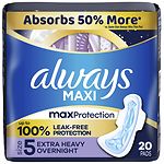 Always Maxi Pads with Flex-Wings, Overnight Extra Heavy, 20 ea