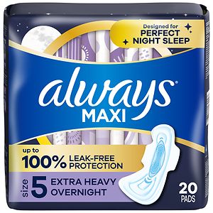 Always Maxi Pads with Wings Unscented,Overnight Extra Heavy