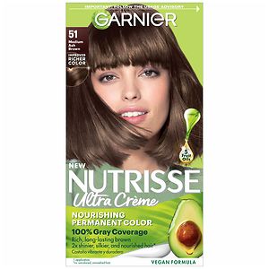 Garnier Nutrisse Level 3 Permanent Creme Haircolor, Medium Ash Brown 51 (Cool Tea)