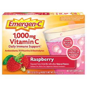 Emergen-C 1000 mg Vitamin C Dietary Supplement Fizzy Drink Mix 30 Pack Raspberry 