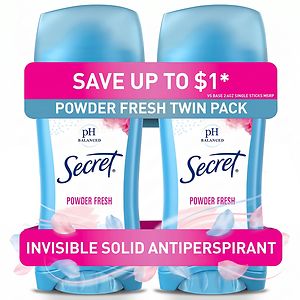 Secret Invisible Solid Antiperspirant & Deodorant Twin Pack, Powder