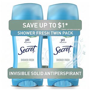 Secret Invisible Solid Antiperspirant & Deodorant Twin Pack, Shower Fresh