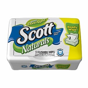 Scott Naturals Flushable Wipes, Tub