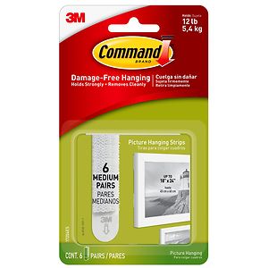 3M Command Strips Damage-Free Hanging:  Picture Hanging Strips, 6 medium strips