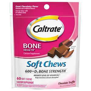 Caltrate Calcium & Vitamin D Supplement, 600+D, Soft Chews Chocolate Truffle image