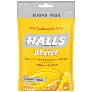 Halls Sugar Free Mentho-Lyptus Cough Suppressant Drops, Honey-Lemon