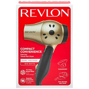 Revlon Compact Ionic Hair Dryer 1875W Travel 2Heats/2Speeds, Champagne