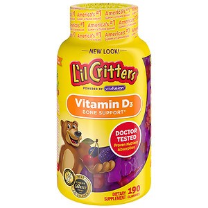  L'il Critters Vitamin D Bone Support Dietary Supplement Gummy Bears Assorted Flavors 