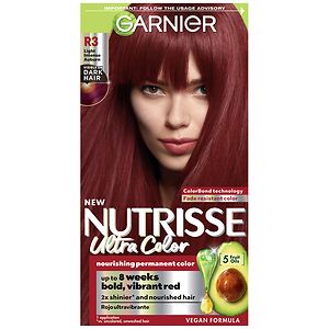 Garnier Nutrisse Ultra Color Ultra Intense Red for Darker Hair Permanent Color, Light Intense Auburn R3
