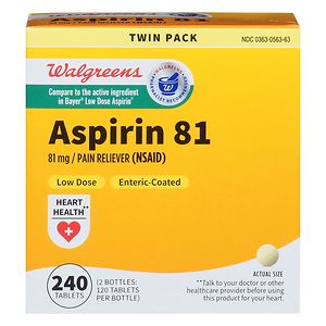  Walgreens Enteric Coated Low Dose Aspirin 81 mg Pain Reliever Tablets 