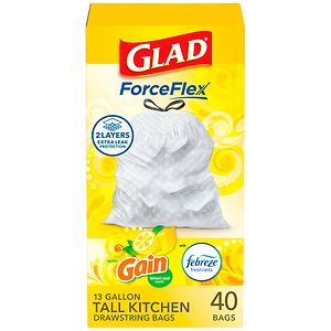 Glad Tall Kitchen Drawstring Odor Shield with Febreze Freshness, White, Fresh Lemon