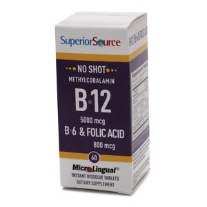 Superior Source No Shot Methyl B12 5000 mcg/B6/Folic Acid 800mcg, Disolve Tablets