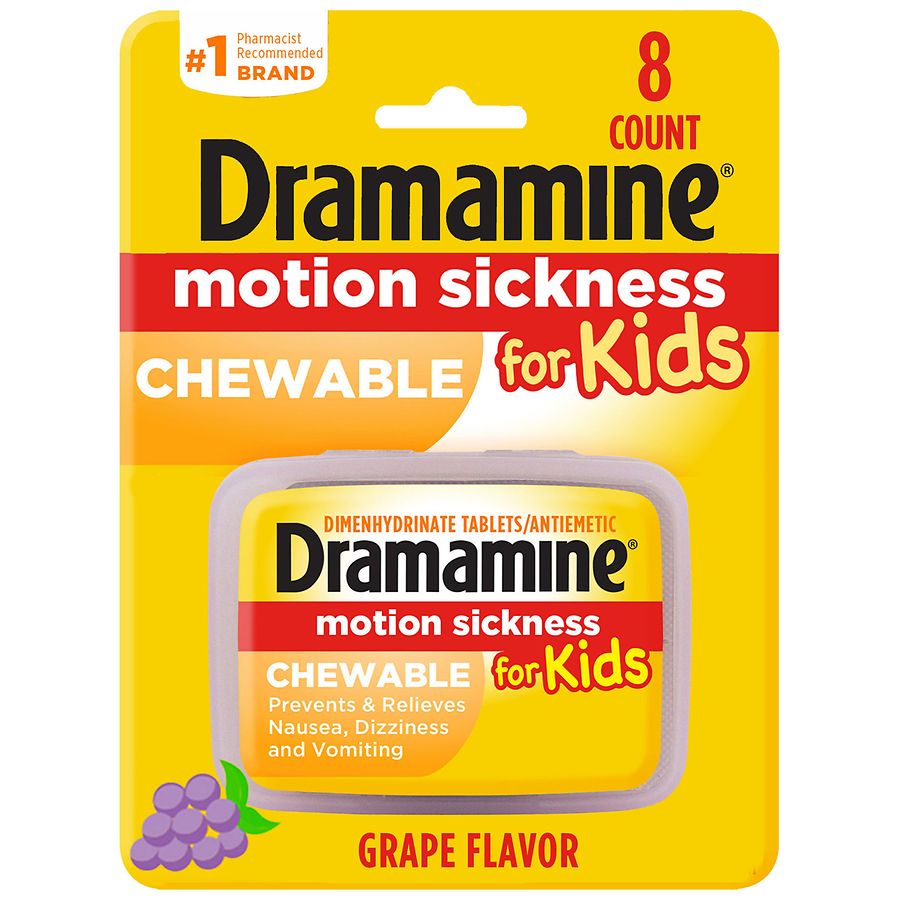 Dramamine Motion Sickness Relief for Kids Chewable Tablets Grape