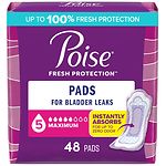 Poise Pads, Maximum Absorbency, Dry Touch, Regular Length