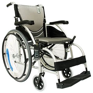 Karman 16 inch Aluminum Wheelchair with Fixed Armrests and Footrests, 27lbs Silver image