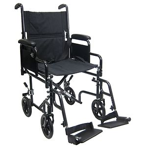 Karman 19 inch Steel Transport Chair with Removable Armrests, 29lbs Black image