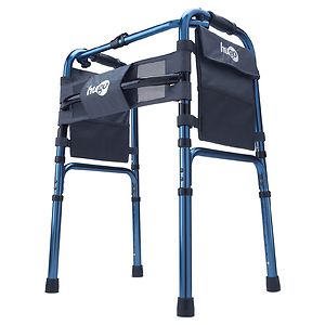 Hugo Adjustable Folding Walker with 5 Inch Wheels and Plastic Glides Blue image