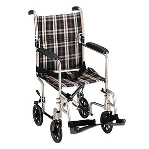 Nova Transport Chair Lightweight with S/A Footrests 18 Inch Seat Gold Plaid image