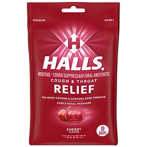 Halls Menthol Cough Suppressant/Oral Anesthetic Drops Cherry image