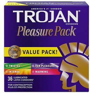  Trojan Lubricated Latex Condoms, Pleasure Pack 