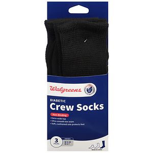  Walgreens Diabetic Crew Socks for Women 6-10 Black 