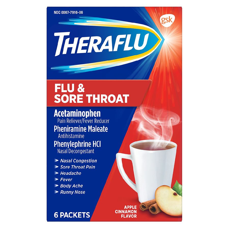 TheraFlu Flu Sore Throat Powder Apple Cinnamon Walgreens