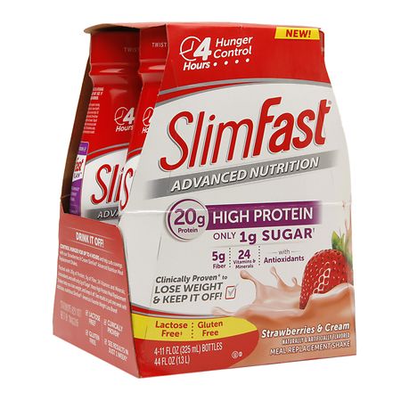 SlimFast Advanced Nutrition High Protein Meal Replacement Shake Strawberries & Cream,4 pk