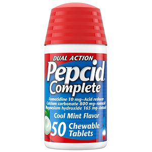 Pepcid Complete Acid Reducer + Antacid Chewable Tablets Cool Mint Flavor image