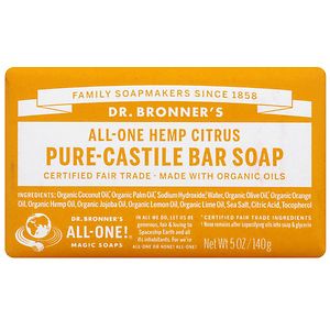 Dr. Bronner's All-One Hemp Pure-Castile Soap Bar Citrus Orange 