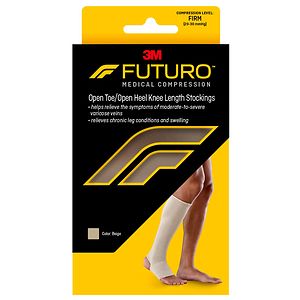 FUTURO Therapeutic Support Open Toe/Heel, Knee High, Firm Compression L Beige