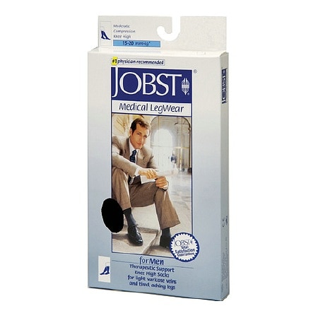 Jobst Men's Knee High Socks (Moderate) 15-20 mm Black, Black