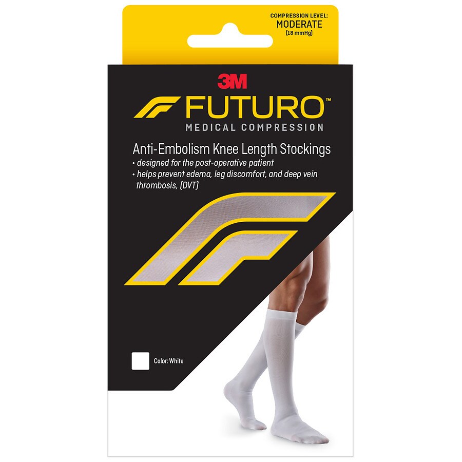 FUTURO Anti-Embolism Closed Toe Knee Length Stockings White, White