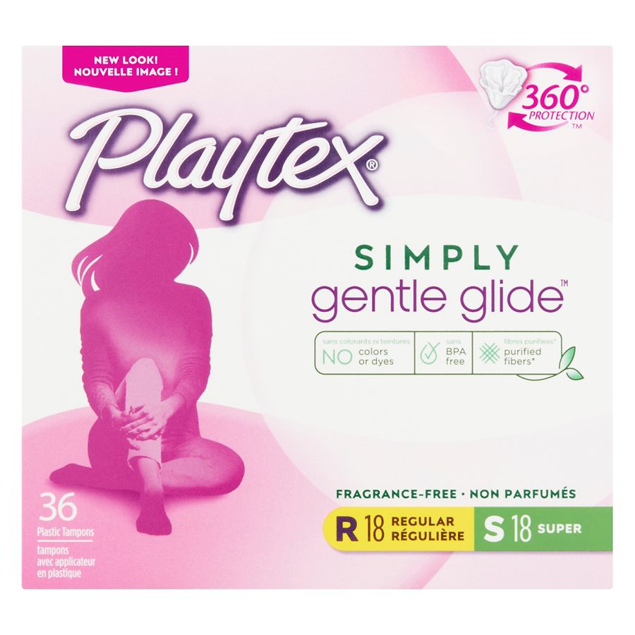 Playtex Simply Gentle Glide Regular/Super Tampons Unscented, 18 Regular & 18 Super