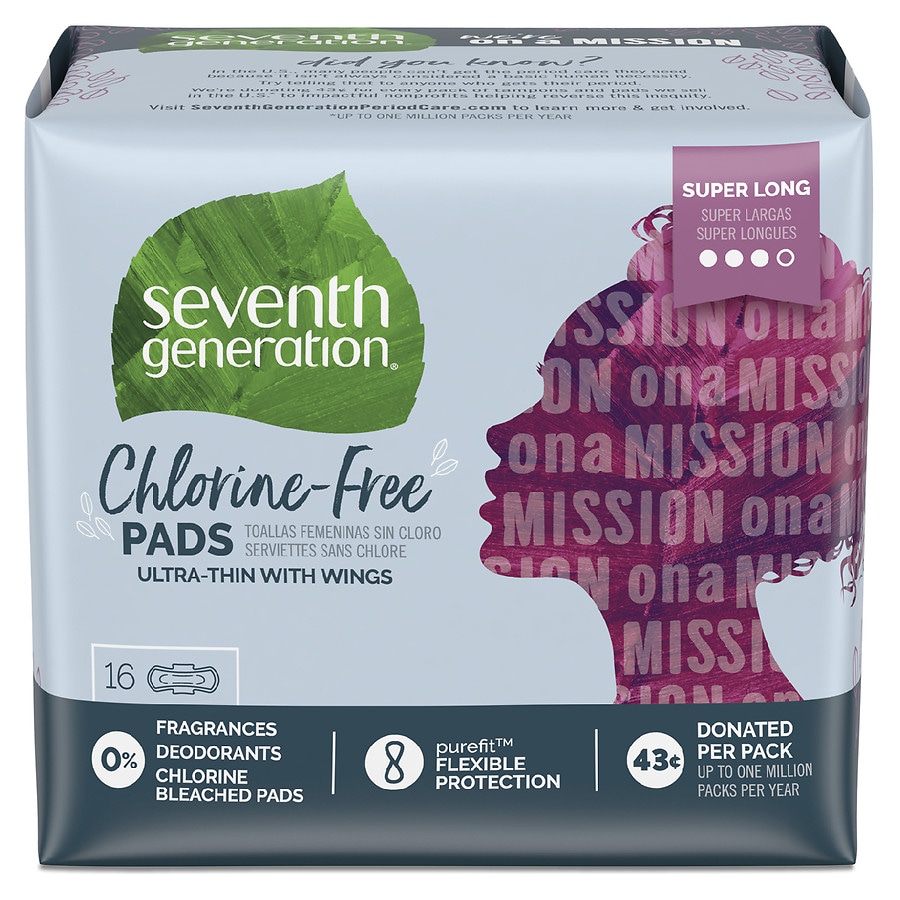  Seventh Generation Free & Clear Ultra Thin Pads with Wings Super Long Absorbency 