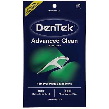 DenTek Triple Clean Advanced Clean Floss Picks, No Break & No Shred Floss, 90 Count