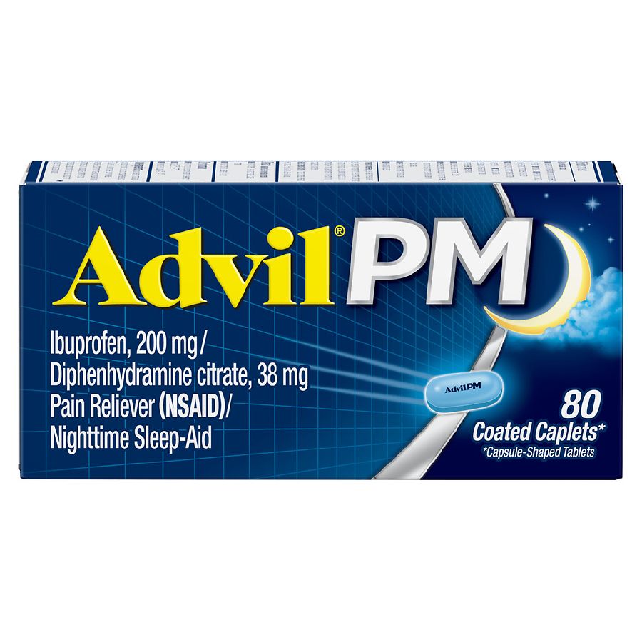  Advil PM Pain Reliever & Nighttime Sleep Aid Coated Caplet, 200 mg  Ibuprofen 