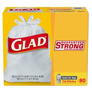 Glad Quick-Tie Trash-Garbage Bags Tall Kitchen 13 gallon