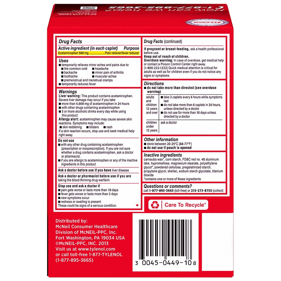 TYLENOL Extra Strength Caplets With Acetaminophen  Walgreens