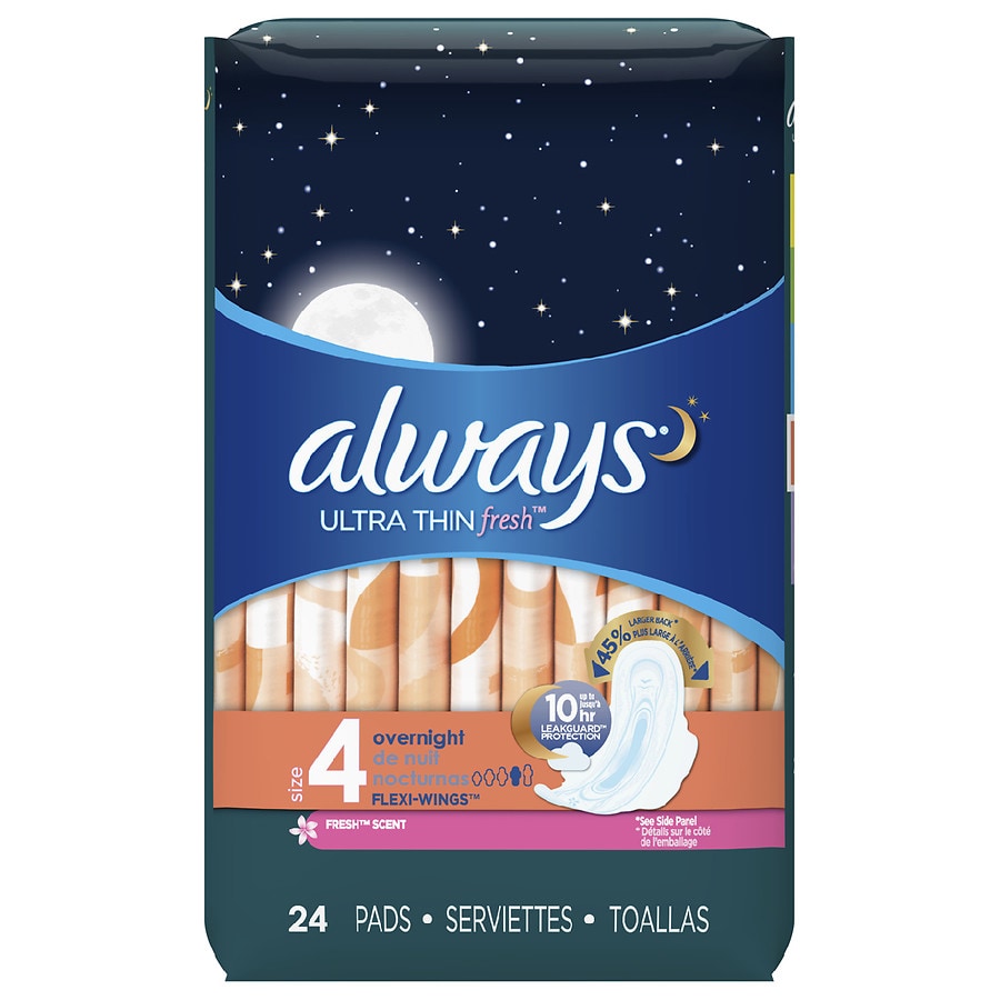  Always Ultra Thin Overnight Pads With Wings Scented Clean Scent, Size 4 