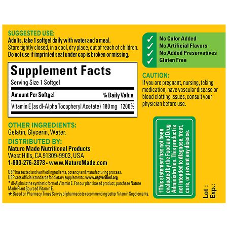 Nature Made Vitamin E 180 Mg 400 Iu Dl Alpha Softgels