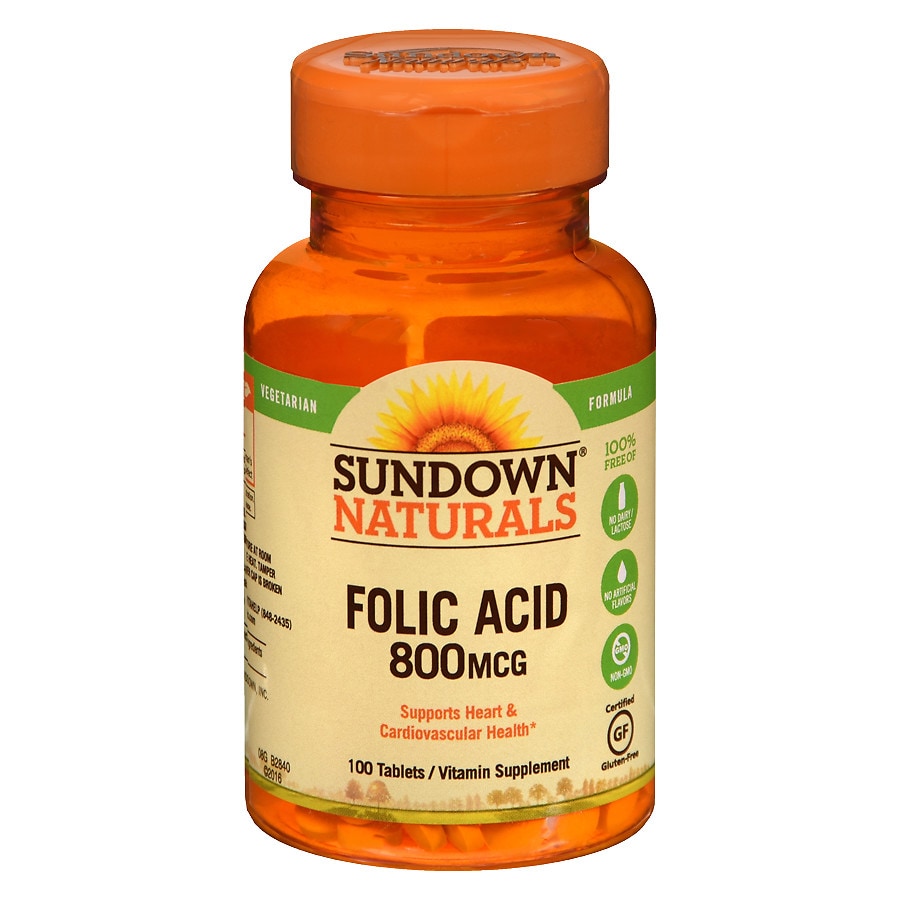  Sundown Naturals Folic Acid 800 mcg Dietary Supplement Tablets 