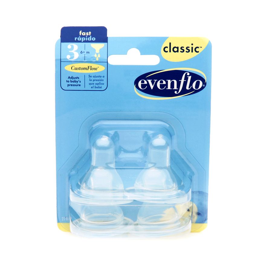 4 Pack Evenflo Classic Silicone Nipples Stage 1 2 3 Slow Medium or Fast Flow 