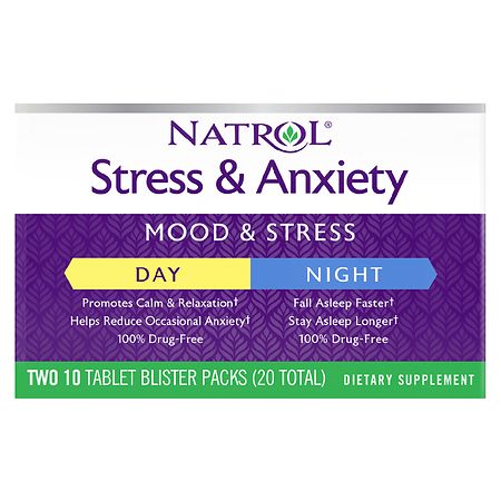 Natrol Stress & Anxiety Day & Night Dietary Supplement, 20 Count