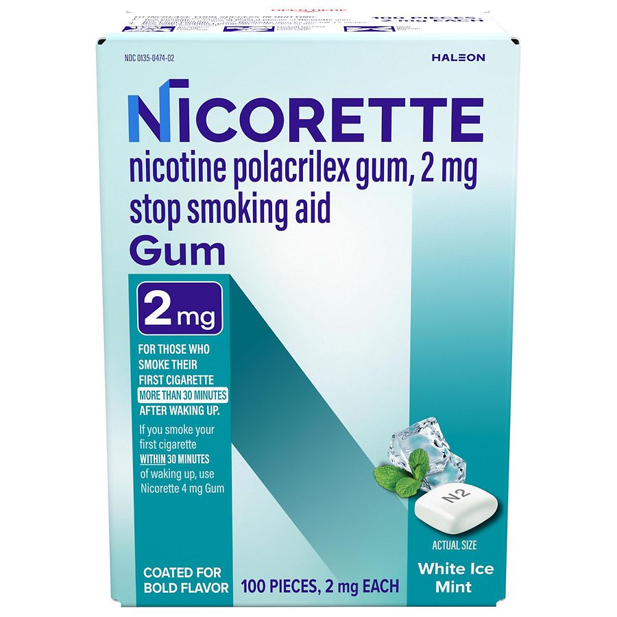 Nicorette Stop Smoking Aid Gum 2 Mg White Ice Mint Walgreens