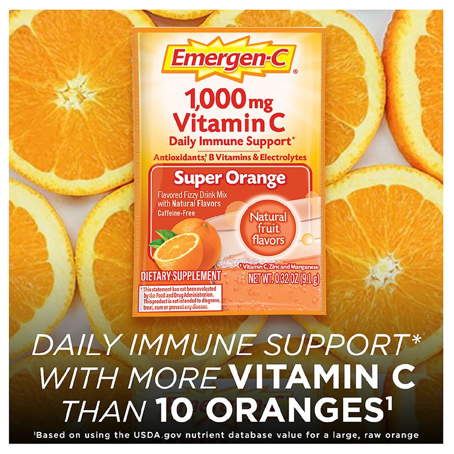 Emergen C Daily Immune Support Drink With 1000 Mg Vitamin C Super Orange Walgreens